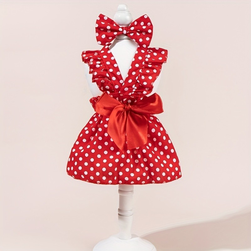Vermelho E Branco Bolinhas Arco Outono Inverno Vestido De Casamento Houndstooth Grade Rosa Boneca Colar Estilo Francês R