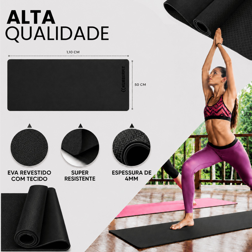Colchonete Academia Tapete Yoga Com Avarias - 1,10x50x4MM Preto Fitness
