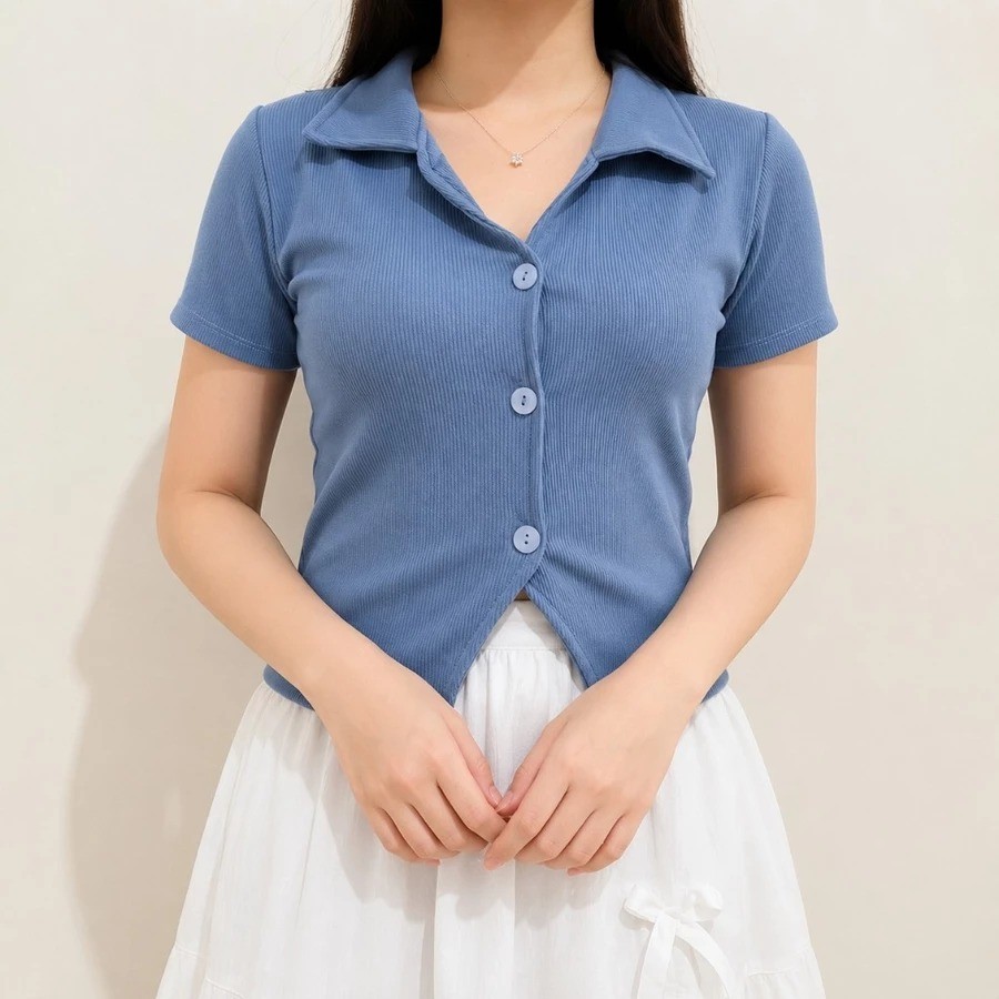 LINFORD-ZER TOP CATALINA T-SHIRT POLO CROP Básico De Manga Curta Para Mulheres Com Botões De Colar BUSUI/ERIN Botão Roup