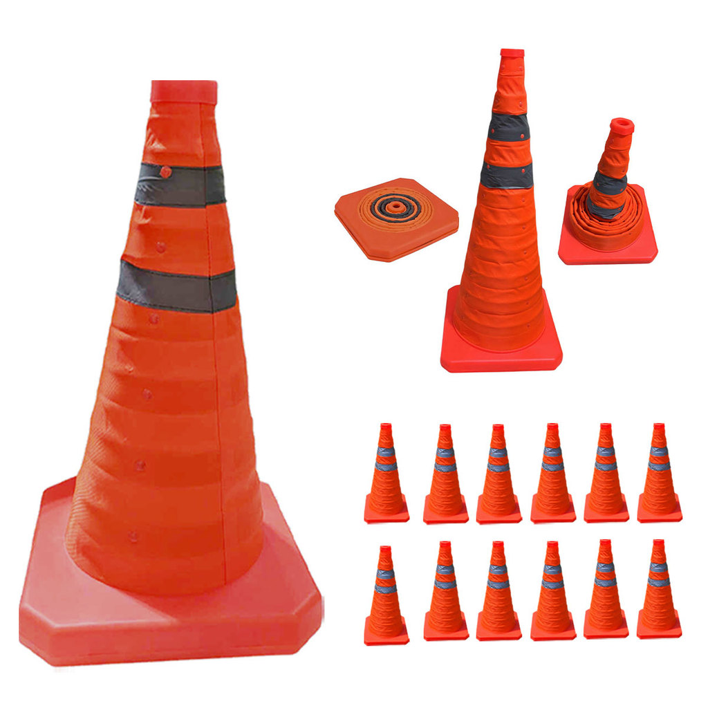Cone Retratil Viario Baliza Kit 12 Uni Sinalizador Portatil Estrada Segurança Dobravel Obra Flexivel Rodovia
