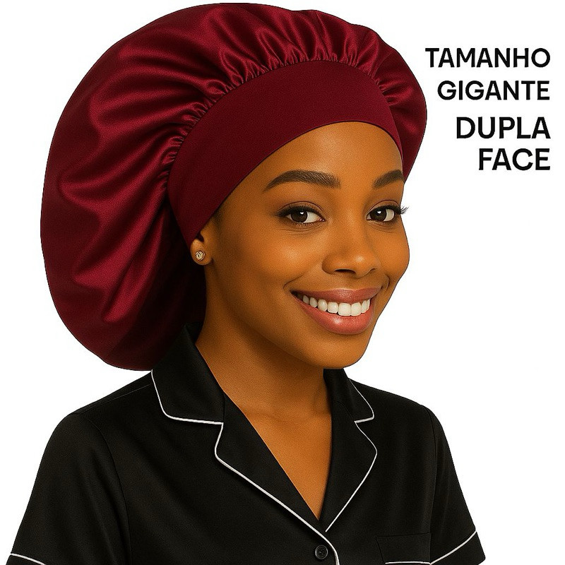 Touca de Cetim Gigante Dupla Face com Faixa elástica para Cabelos Grandes e Black Ant Frizz | Envio Rápido