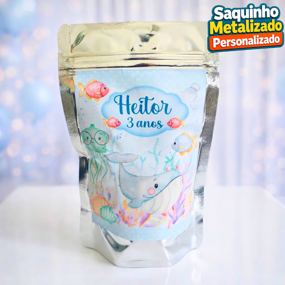 Saquinho Metalizado Fundo do Mar Personalizado / Lembrancinha de Festa /Aniversário
