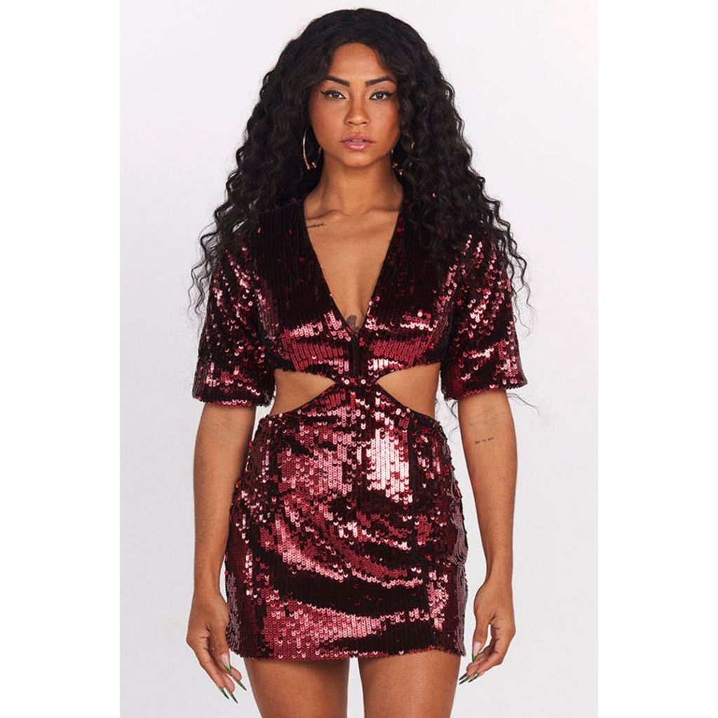 Vestido Curto Paetê Brilho Ross Planet Girls Vermelho Médio