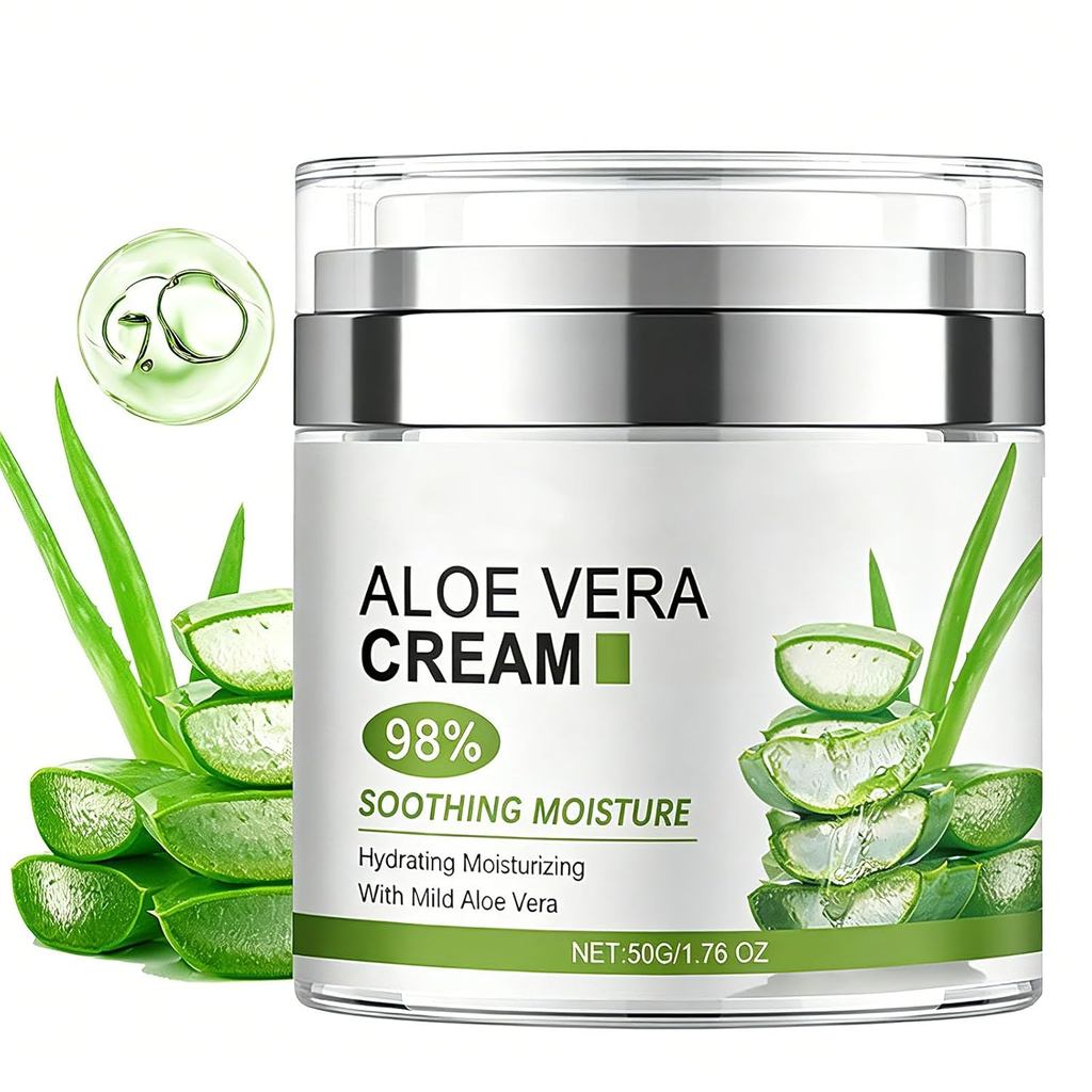 Aloe Vera Face Moisturizer with Airless Pump, 98% Aloe Vera Cream，Hydrating and Moisturizing for Dry Skin, Reducing Fine