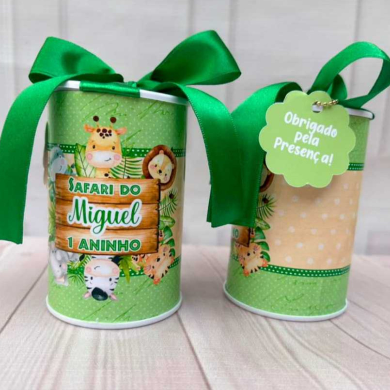 Kit Cofrinhos Personalizados Safari Baby Verde 10x6cm Lembrancinha Festa Infantil Aniversário