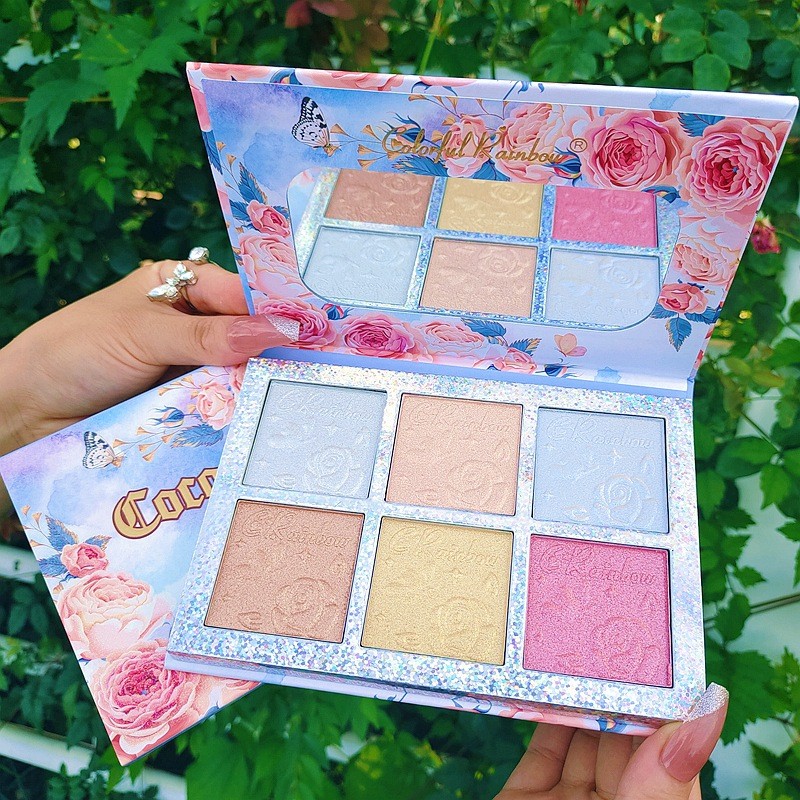 Paleta De Maquiagem Multifuncional De 6 Cores , Sombras De Contorno Iluminador De Blush Brilhante , Cosmético Facial Com