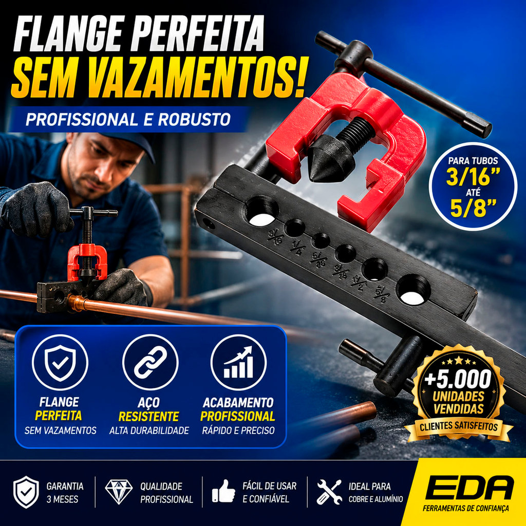 Flangeador Automotivo EDA C/ Cortador De Tubos 3/16 a 5/8 Profissional Oficina Instalações Manutenção