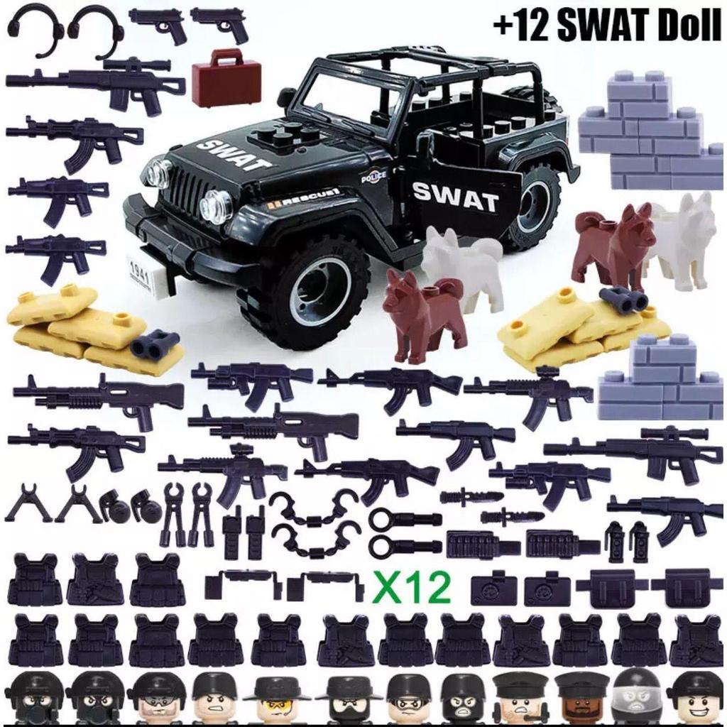Minifiguras Bonecos Blocos De Montar Super Kit 12 Soldados Swat Jeep Big