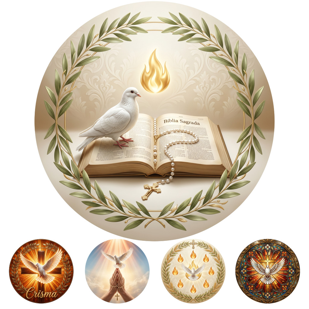 Painel Redondo Crisma Espírito Santo | Decoração Religiosa | Tecido Premium | Frete Grátis | Vários Modelos