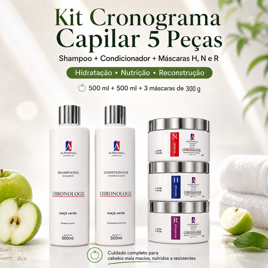 Kit Cronograma 5 Itens Manutenção Completo Alphahall Luxo Hidratação Nutrição Reconstrução