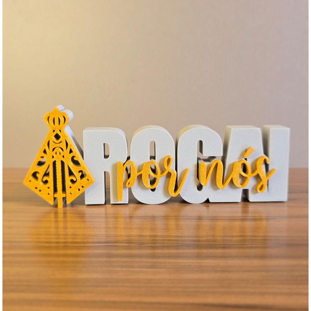 Escultura Decorativa Rorai por Nós Nossa Senhora Aparecida Fé Religiosa 3D para Mesa