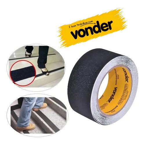 Fita Antiderrapante Preta 50mm x 5m Vonder para Escadas Pisos Rampas e Degraus