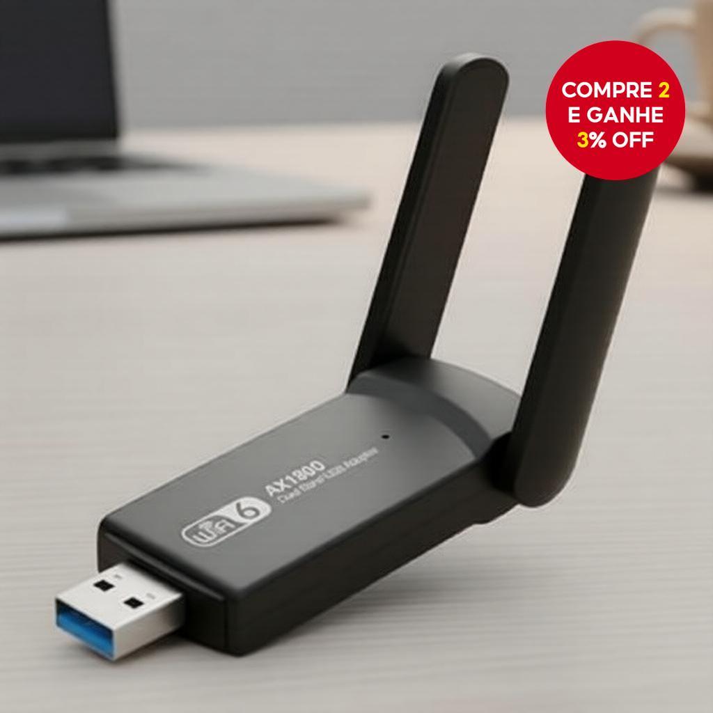 Adaptador USB 3.0 Wi-Fi 6 AX1800 1800 Mbps Banda dupla 2,4/5,8 GHz 2x antenas de 5 dBi