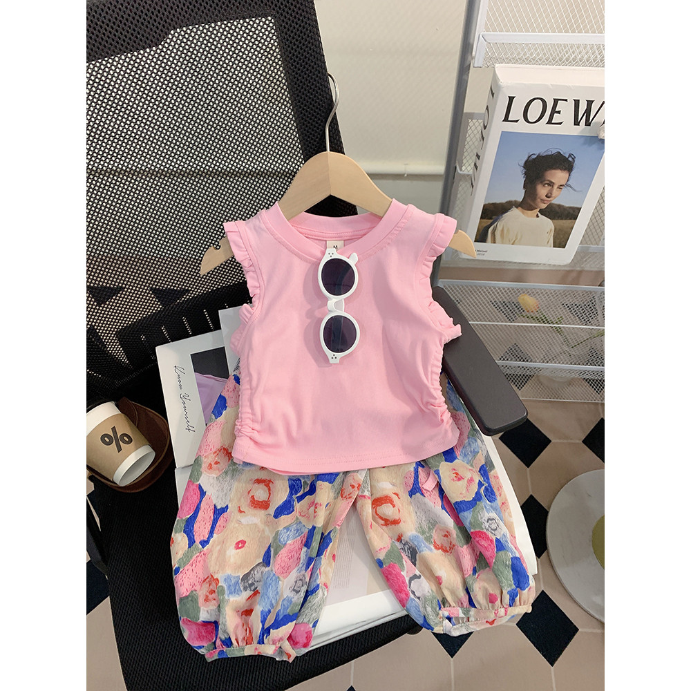 2026 verão novo estilo meninas terno moda bebê roupas da moda estilo fino colete infantil calças Anti-mosquito terno de