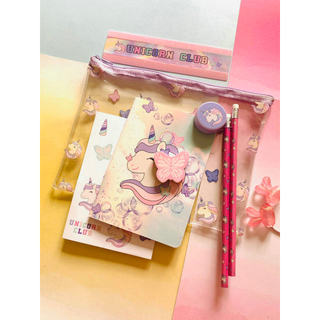 Uma peça frete grátis exportação pedido Original princesa rosa roxo série unicórnio conjunto de papelaria estojo adesivo