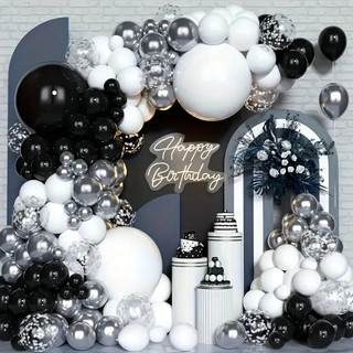 Novo estilo prata preto tema balão conjunto aniversário casamento abertura aniversário arco guirlanda decoração fundo