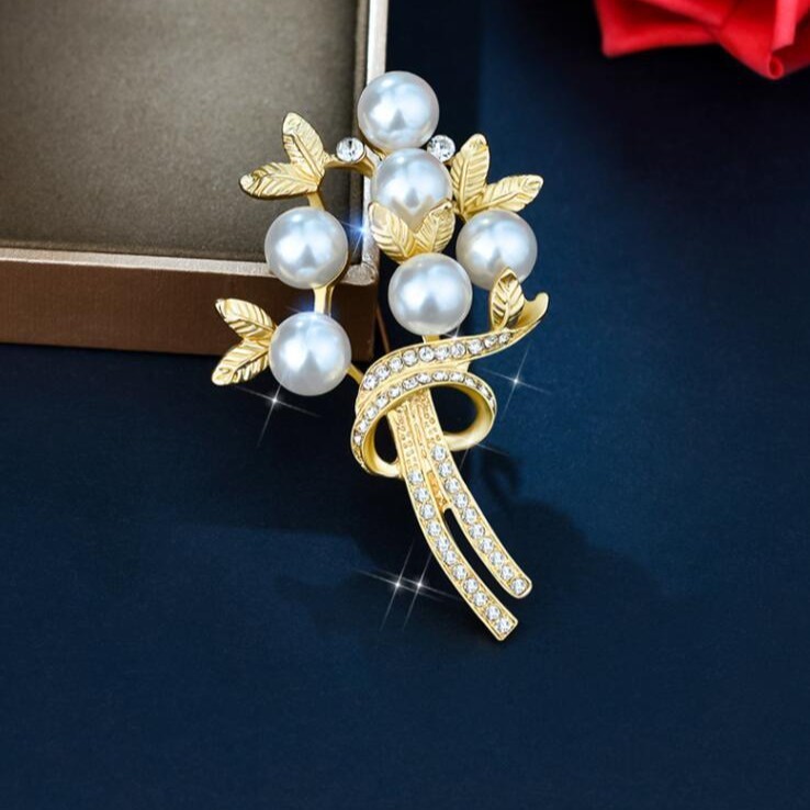 Broche de buquê de pérolas requintado adequado para acessórios de moda feminina para ternos, casamentos e presentes, pre