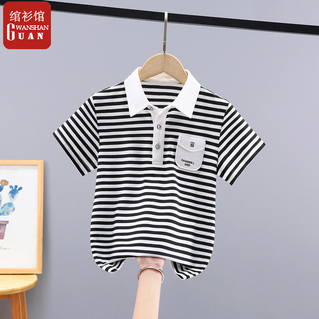 2026 verão novo estilo meninos listrado manga curta camiseta lapela bonito camisa POLO médio grandes meninos crianças to