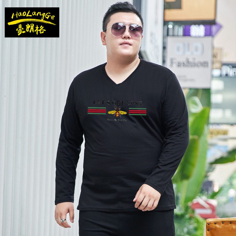 Roupas masculinas gordas mais gordura plus Size manga comprida camiseta Popular homem gordo roupas de outono Oversized m