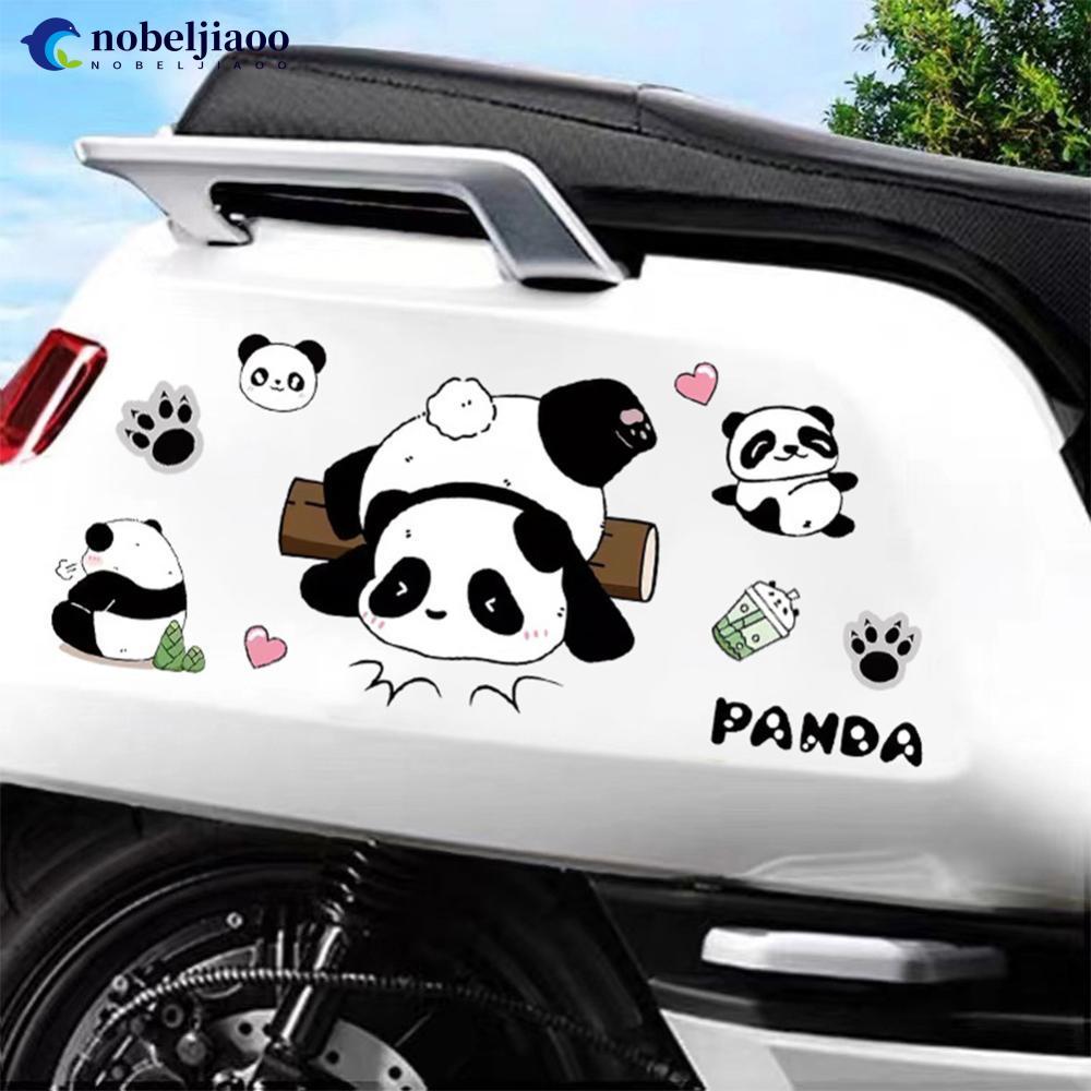 NOBELJIAOO Criativo Motocicleta Bicicleta Elétrica Capacete Decalque À Prova Dwaterproof Água Adorável Pandas Noite Sina