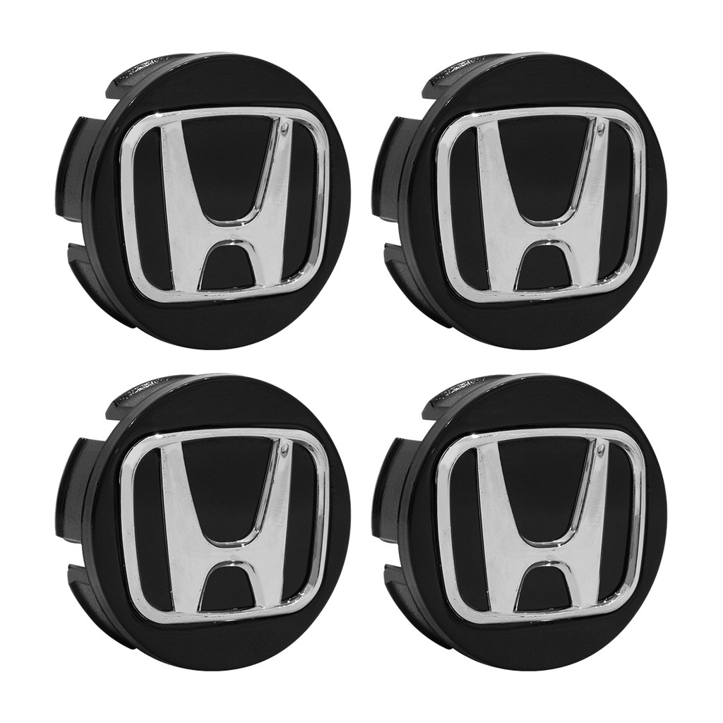 Jogo Calotinha Calota Centro Meio Roda Fit City Wrv Civic 58mm Preta Com Logo Cromado