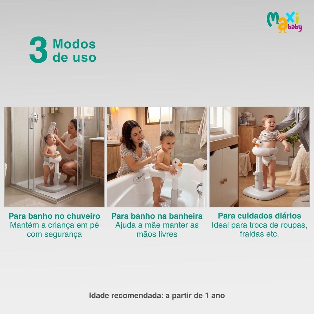 Suporte Banho Bebê Em Pé Chuveiro Banheira Ajustável 9 Níveis Antiderrapante Seguro Duck Maxi Baby — imagem 2 de 2