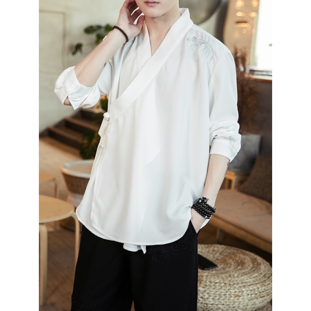 Verão melhorado Hanfu masculino antigo fada antigo traje jaqueta elegante budista roupas Zen masculinas layman roupas Ta