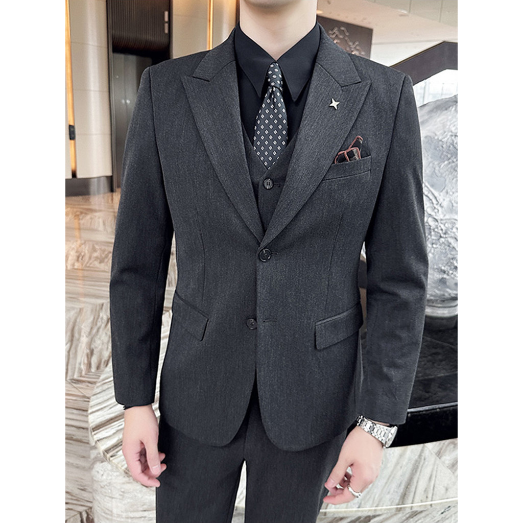 Cinza escuro Casual terno masculino High-End sentimento rufião bonito tamanho grande gola Refutal terno masculino vestid