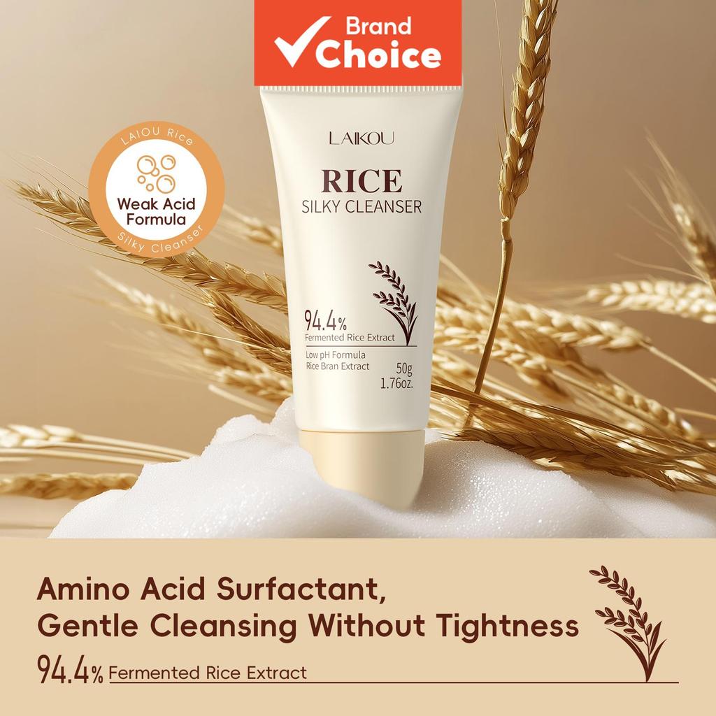 LAIKOU Limpador Facial de Arroz Fórmula pH Baixo | Sabonete Facial de pH Ácido Fraco Amigo da Pele | Creme de Limpeza