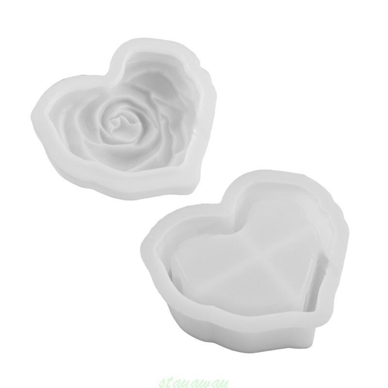 SRA Resinas Jar Moldes Tampa Molde Silicone Coração Rosa Recipiente Jóias Caso