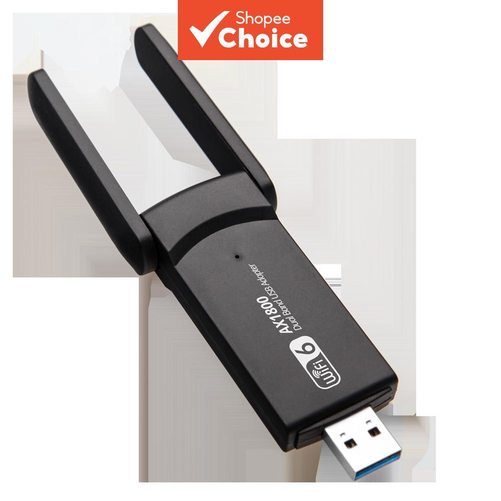 Adaptador de Rede USB3.0 WiFi6 AX1800 1800Mbps, Receptor LAN Sem Fio 2.4GHz/5.8GHz de Banda Dupla com 2 Antenas 5Dbi