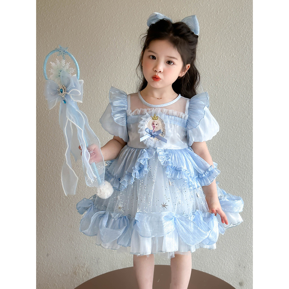 Bebê menina 2025 verão congelado Elsa princesa Lolita vestido gaze vestido menina criança moda vestido