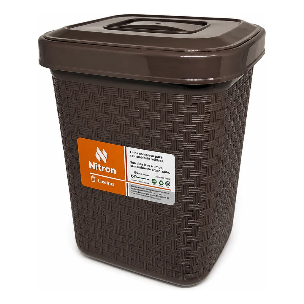 Lixeira Rattan de Pia 4,5L Com Tampa Removível Resistente Para Banheiro e Cozinha Multiuso 
