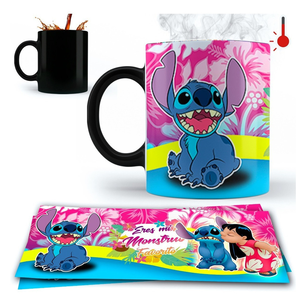 Caneca Mágica Preta Mágica Disney Stitch ml Lilo & Stitch Cafe Full 320ml Envio Imediato Oferta Porcelana 325ml | Pre...