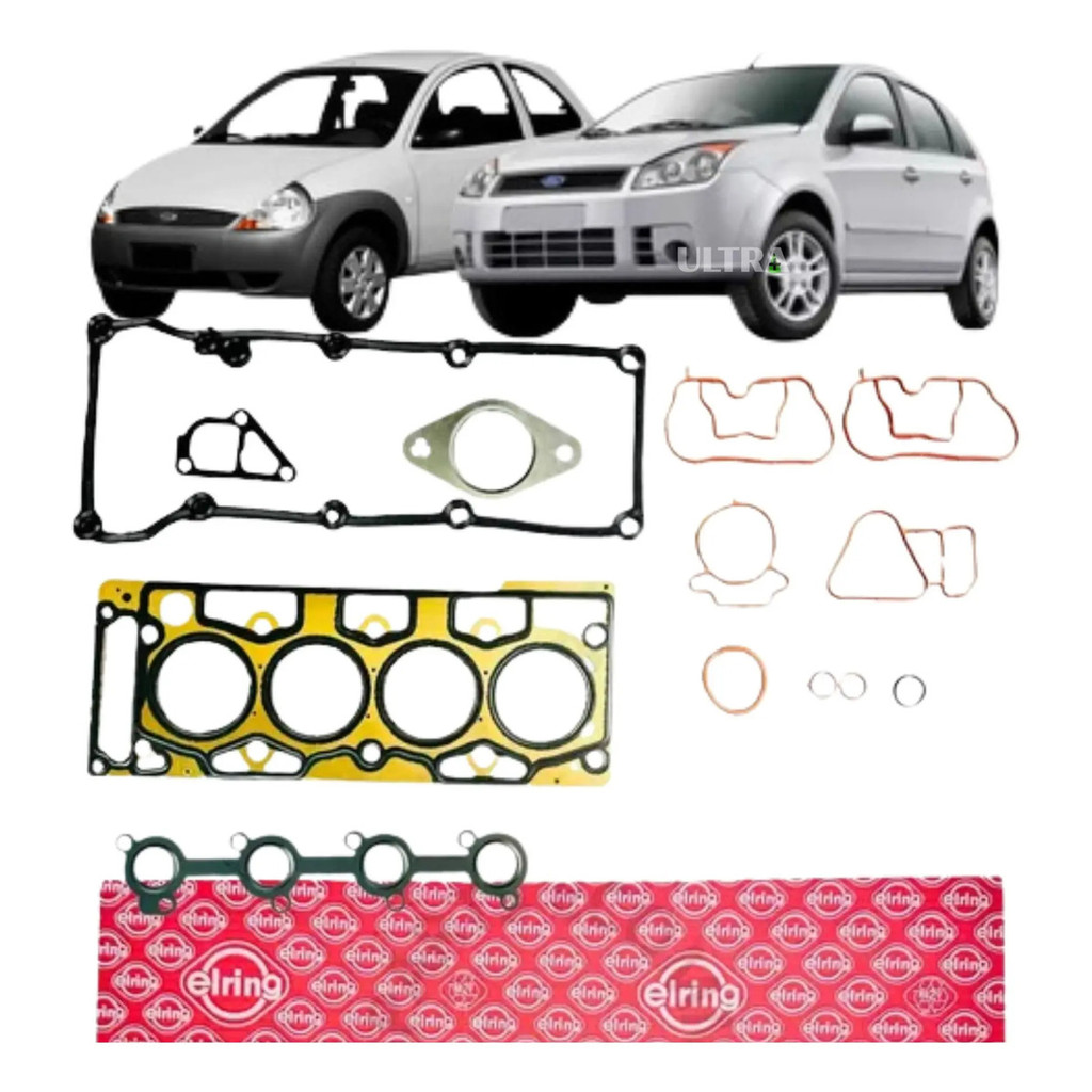 Jogo Junta Superior Motor para Ford Ka / Fiesta / EcoSport - 1.0 8v Zetec Rocam - Metálica sem Retentor (Elring 122.907)