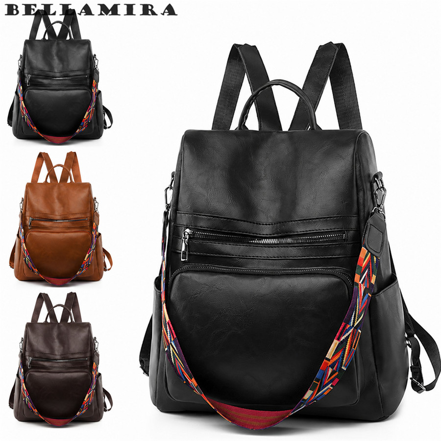 Mochila Feminina Antifurto de Couro PU com Múltiplos Compartimentos, Bolsa Transversal 2 em 1 para Trabalho e Viagem