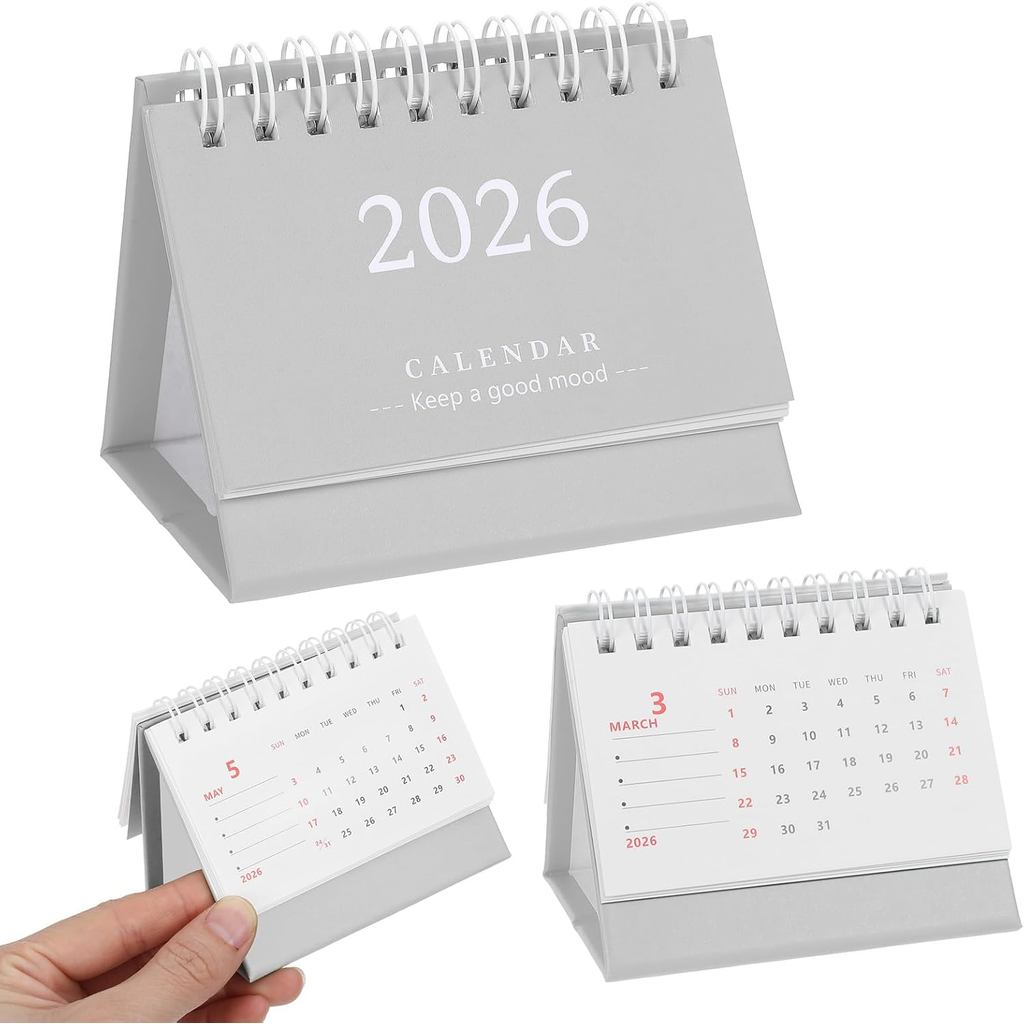Calendário de Mesa Pequeno 2026, Mini Calendário de Mesa Fofo, Calendário de Mesa com Capa Flip, Encadernação com Anel d