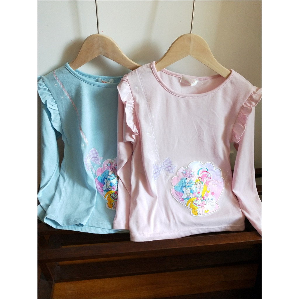 Menina bebê camiseta pequena criança média crianças estilo japonês puro algodão manga comprida camiseta tamanho 100-120 