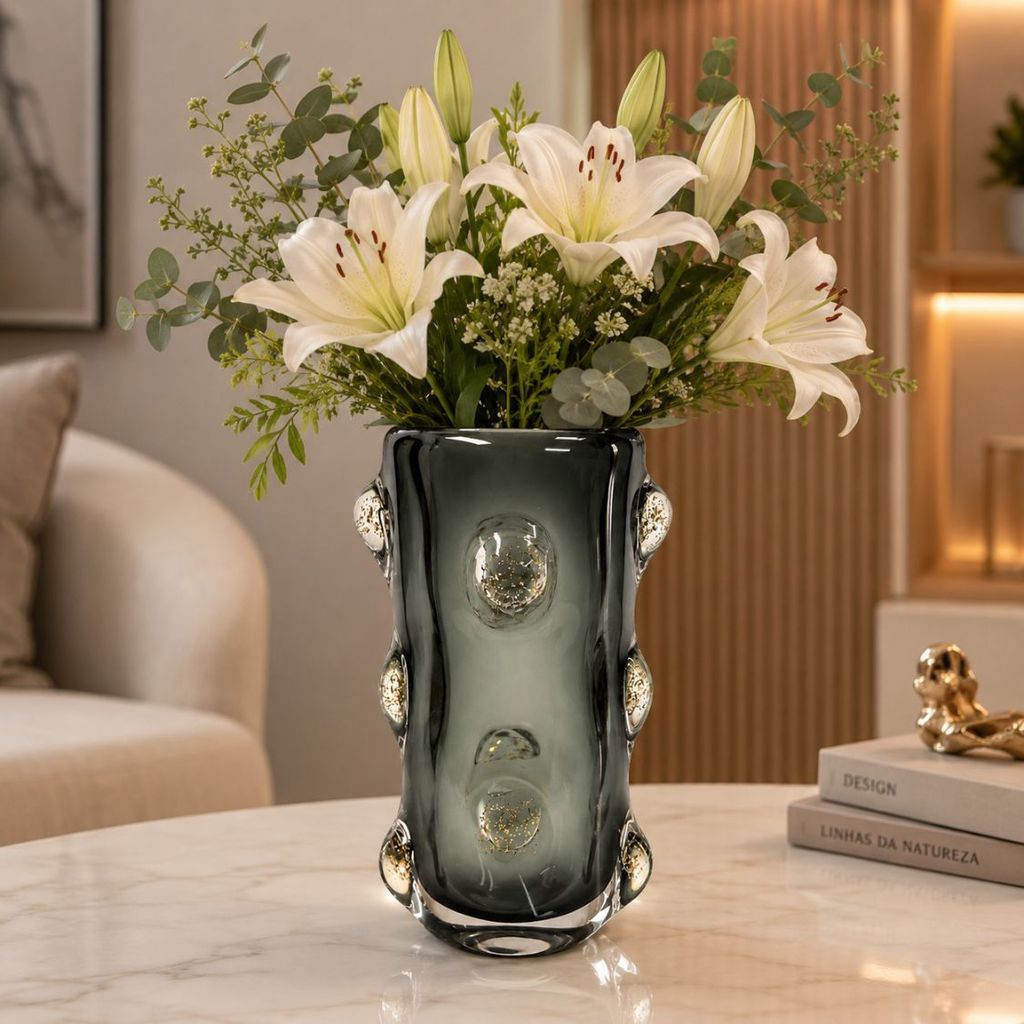 Vaso de Vidro Murano Fumê Decorativo Luxo 30x17cm 26284 - Vencedor