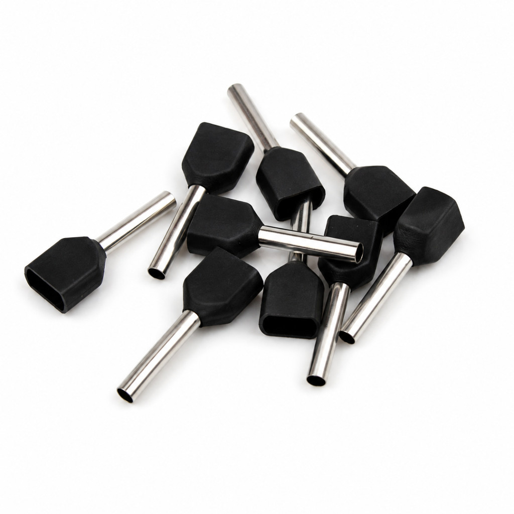 Kit 100 Terminal Pré-Isolado Tubo Duplo 2x1,50mm Cobre Preto
