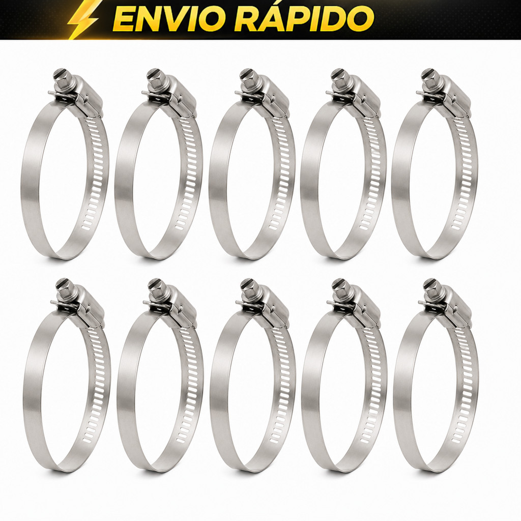 kit 10 Abraçadeiras Rosca Sem Fim 100mm  Inox Metal Parafuso Mangueiras Tubos Exaustor Coifa