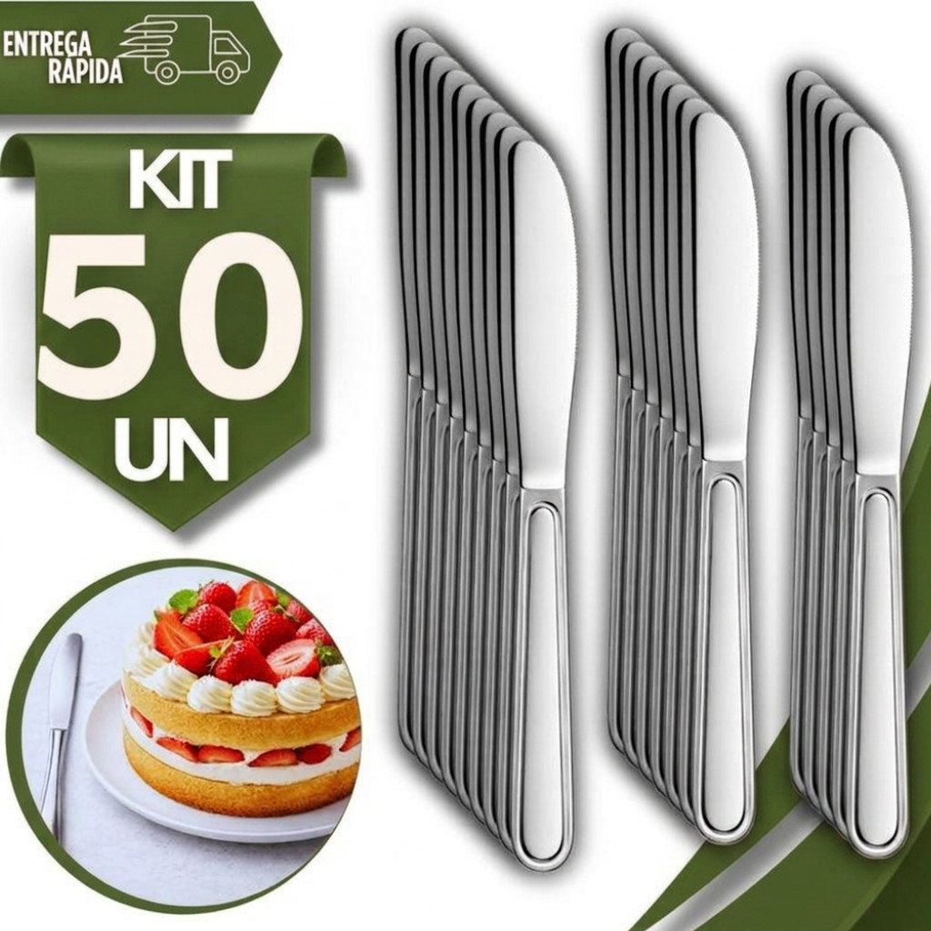 Jogo de Facas Sobremesas Aço Inox 17,5Cm Doce Bolos Doceria Cozinha Buffet Restaurante Talher Premium