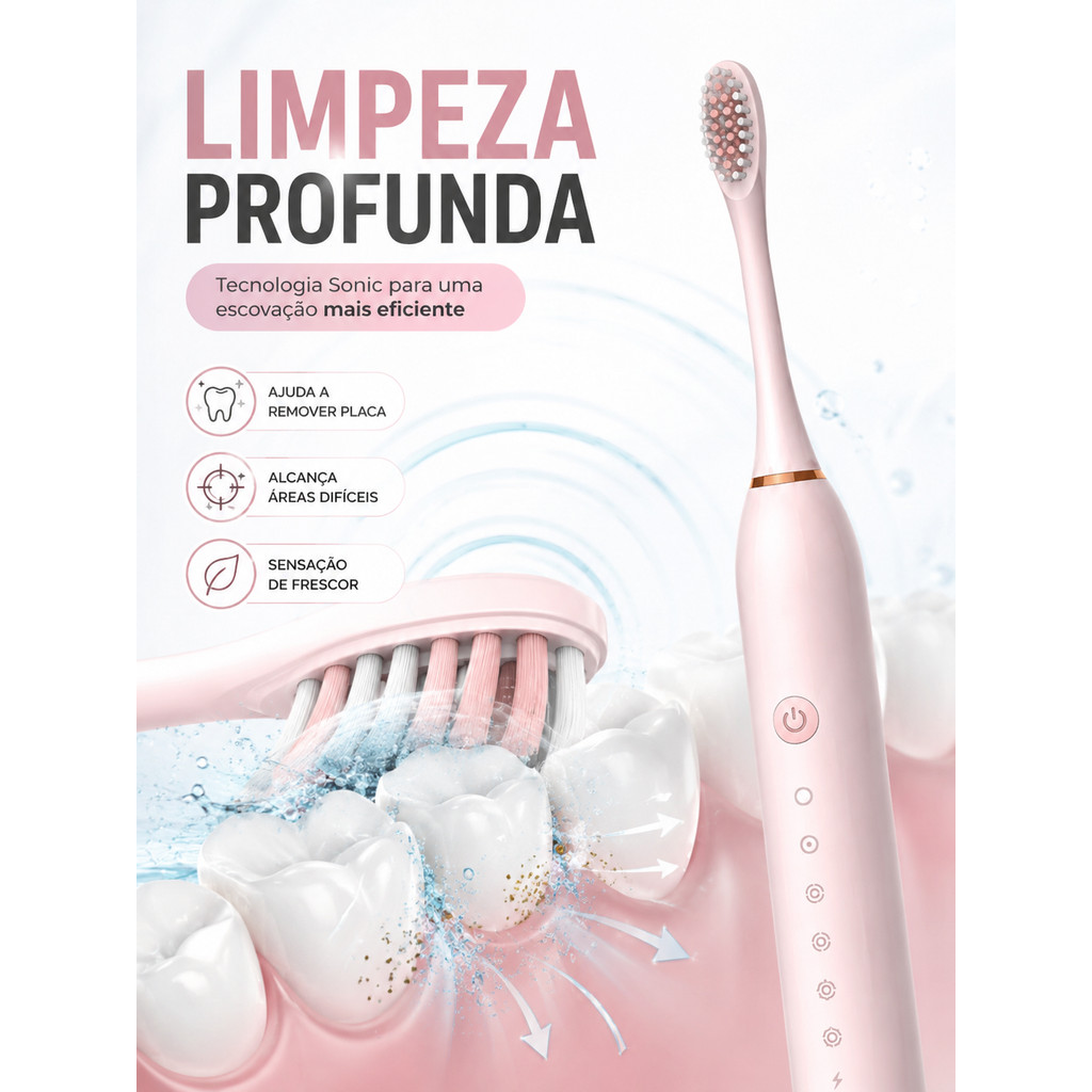 Escova de Dentes Elétrica Recarregável Sonic IPX7, Limpeza Profunda e Proteção para Gengivas