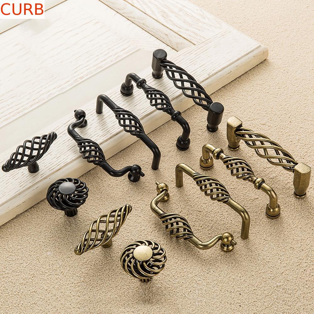 CURB Maçaneta Da Porta Preto Antigo Bronze Casa Ferragem Guarda-Roupa Puxar Com Parafusos Alças De Móveis