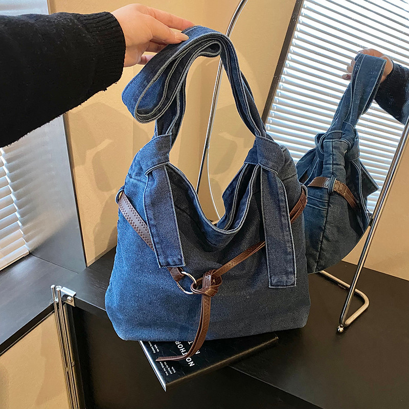 Bolsa jeans de grande capacidade feminina 2026 novo estilo sacola estudante bolsa de pano Casual All-Match bolsa de ombr
