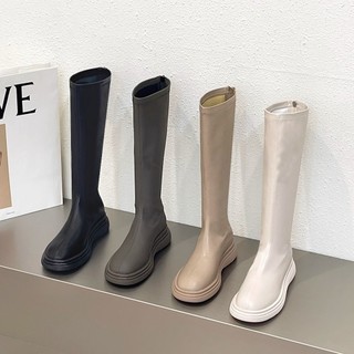 B. B. Botas de couro genuíno botas femininas botas cavaleiro 2025 outono inverno Retro botas forro de lã Martin botas al