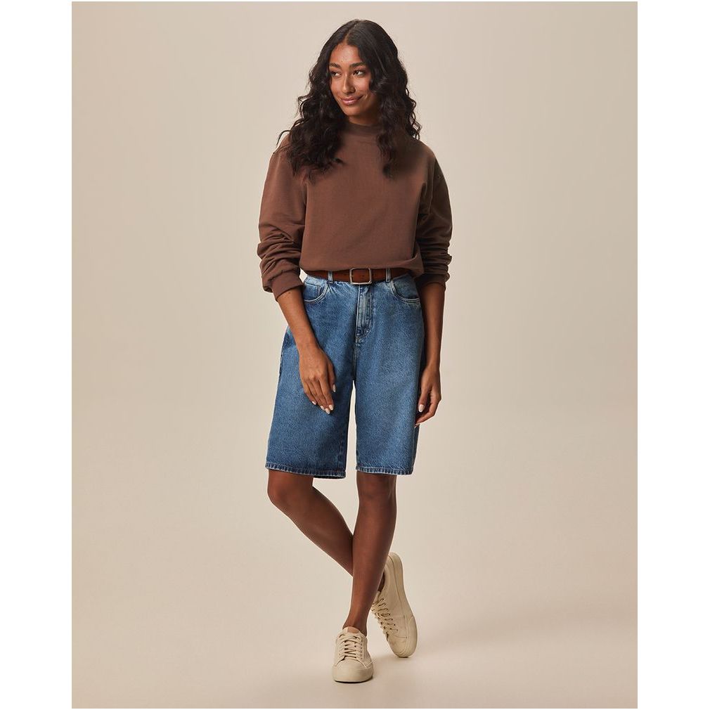 Moletom Marrom Feminino Cropped Em Moletom Stretch Flanelado MALWEE