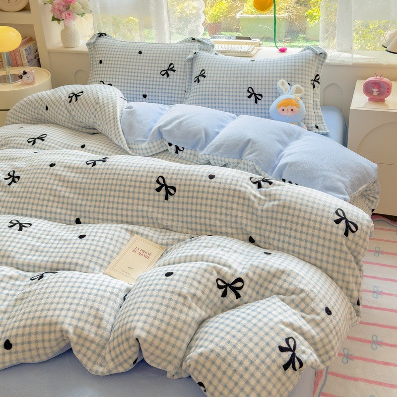 Conjunto de quatro peças de lã de leite espessada classe A ins inverno Coral flanela dupla face capa de edredão de lã co