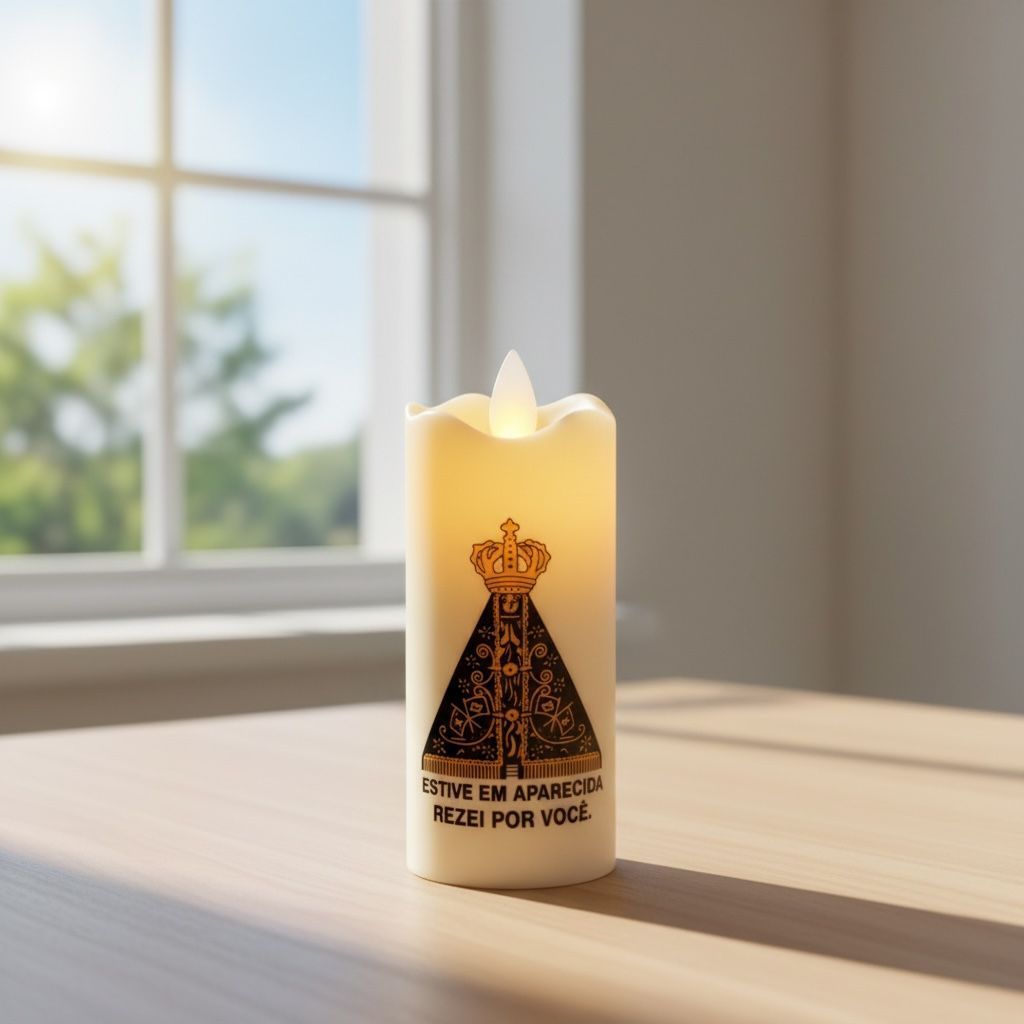 6 Velas Led Eletronica Nossa Senhora Aparecida + Pilha AA