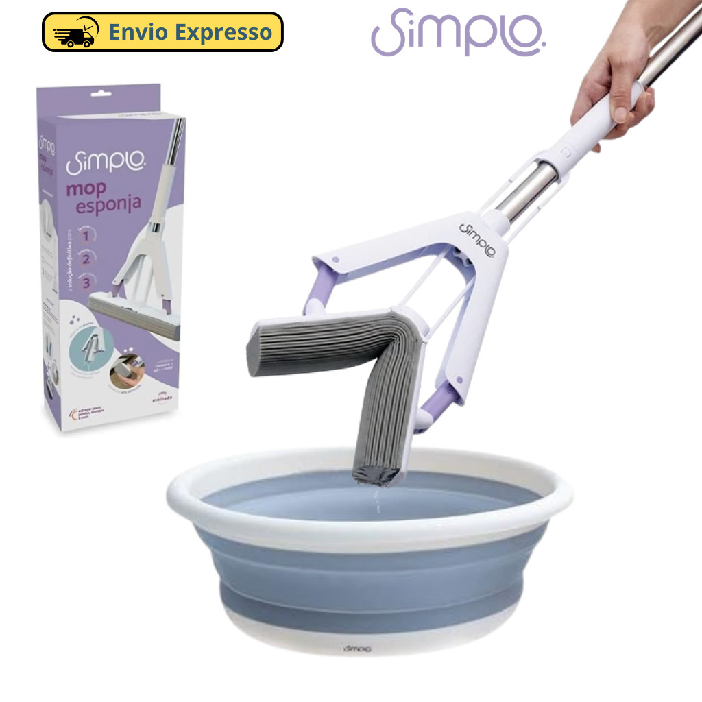 Kit Mop Slim Esponja com Sistema de Prensa e Bacia Dobrável 8 Litros - Simplo